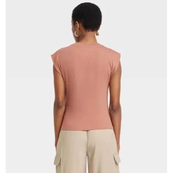 A New Day Women's Medium T-Shirt Brown Slim Fit Drape Wrap Top Short Sleeve, New - Picture 2 of 6